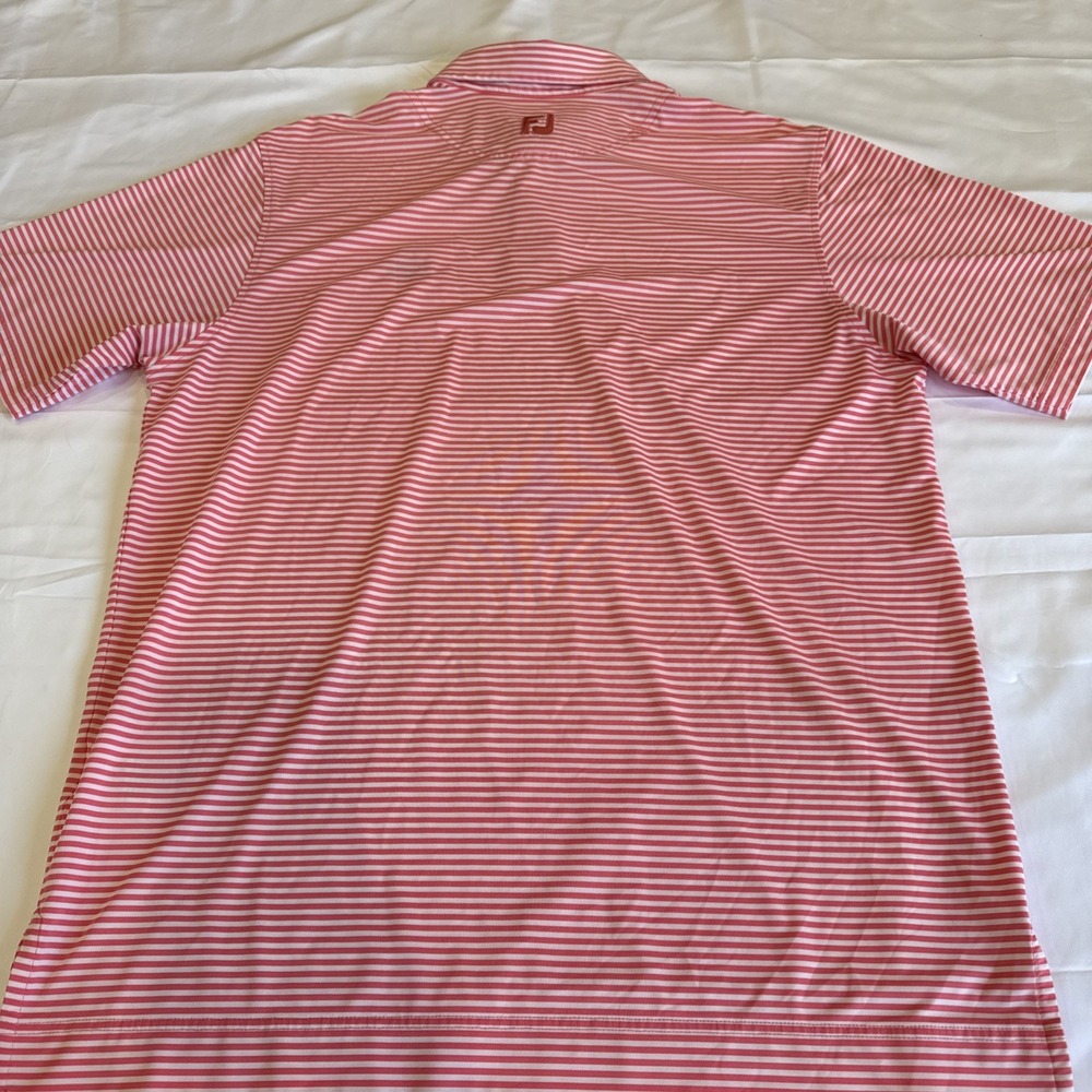 Footjoy Golf Polo Shirt Mens Sz MPink Stripe Performance Stretch Moisure Wicking - Picture 10 of 12